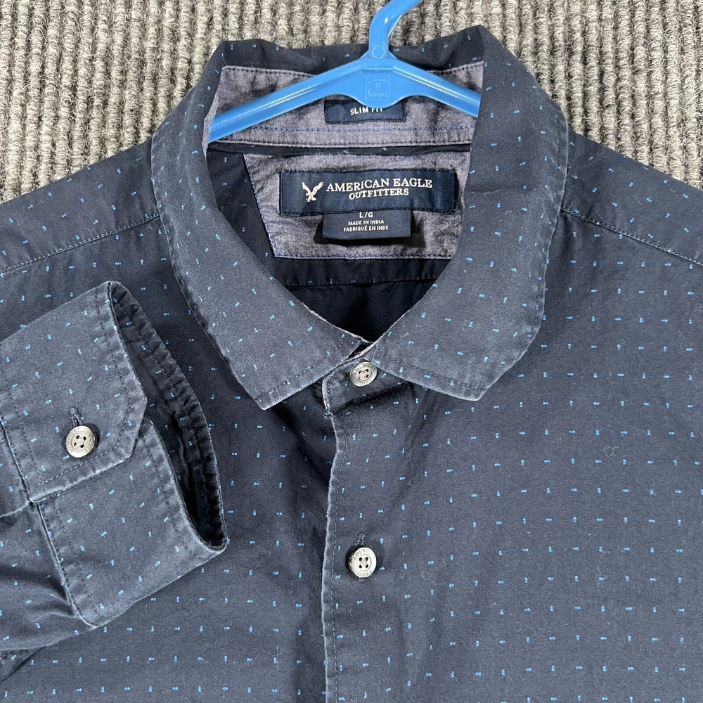 American Eagle Mens Shirt Large Blue Geometric Long Sleeve Slim Fit Button Up